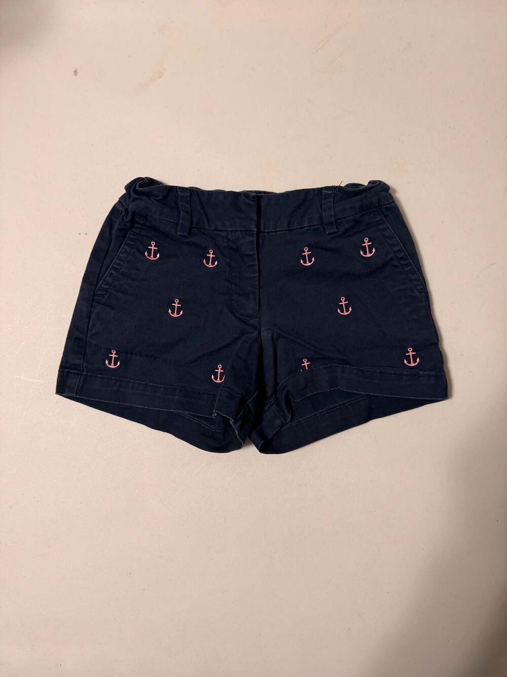 Vineyard Vines Girls‎ Navy Blue Pink Embroidered Anchor Chino Shorts Size 8